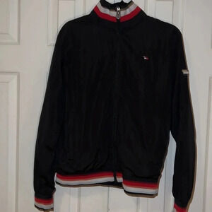 Tommy Hilfiger black logo high neck  zipper Pull bomber jacket Sz M